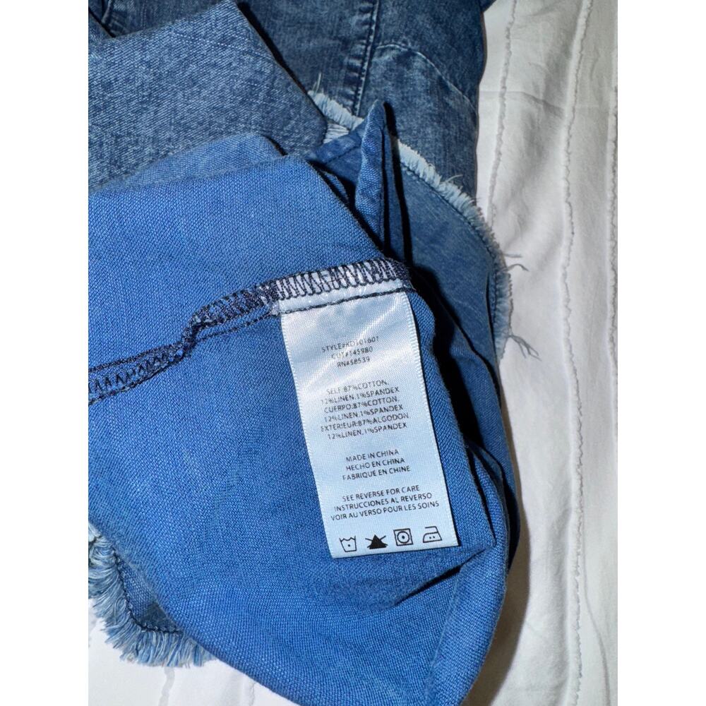 KUT Denim Shirt Dress Women's Large Blue Cotton Linen Raw Hem Festival Western - Picture 8 of 15